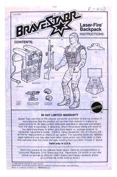 Bravestarr Instructions (Gebrauchsanleitung) "Laser-Fire Backpacks" von Mattel